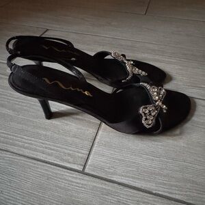 Nina Black Heels with Rhinestone Embellishments
